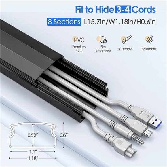 125in Cord Cover,  8X L15.7 W1.18 H0.6, Large, Black - Picture 2 of 7